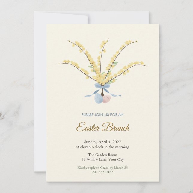 Forsythia Branches Easter Brunch Invitation (Front)