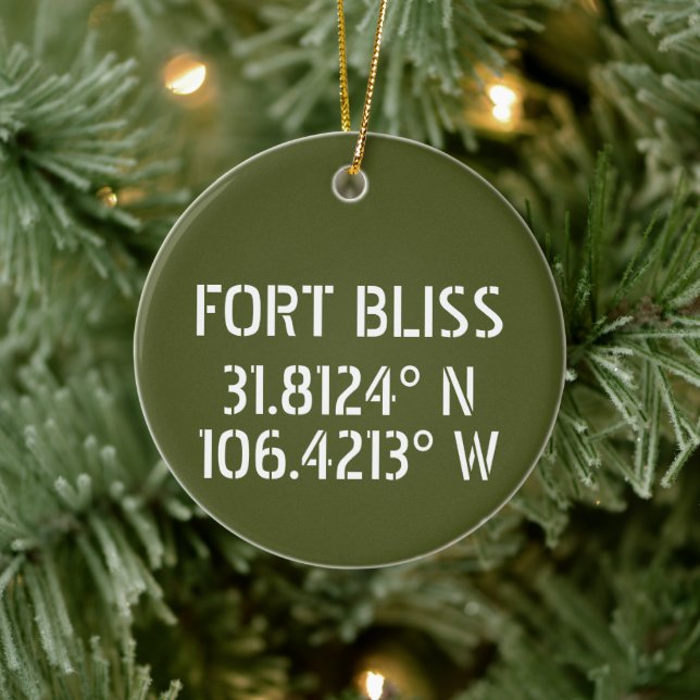 Fort Bliss Latitude Longitude Personalized Ceramic Ornament (Tree)