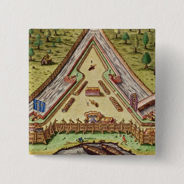 Fort Caroline, from 'Brevis Narratio' 2 Inch Square Button (Front)