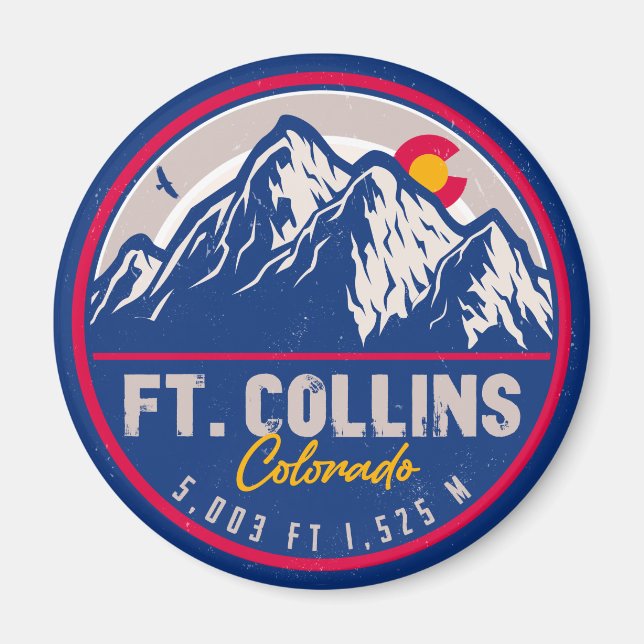 Fort Collins Colorado Flag Camping Hiking Souvenir Magnet (Front)