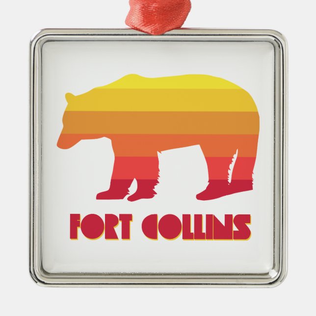 Fort Collins Colorado Rainbow Bear Metal Ornament (Front)