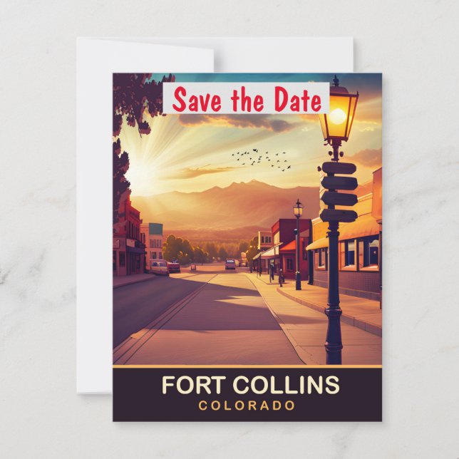 Fort Collins, Colorado, Travel Postcard, Save The Date (Front)