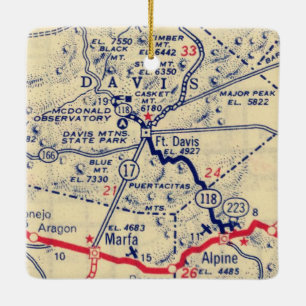 Fort Davis TX Vintage Map Ceramic Ornament