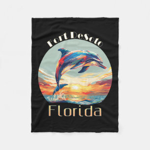 Fort Desoto Florida Summer Vacation Beach Dolphin Fleece Blanket