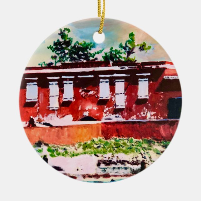 Fort Frederik Ceramic Circle Ornament (Front)
