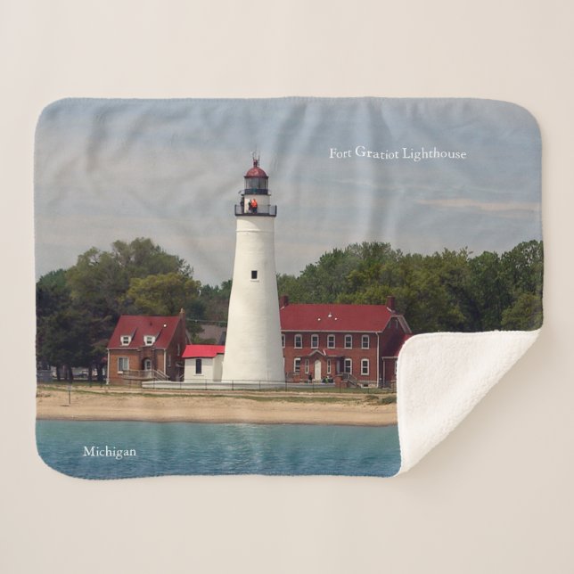 Fort Gratiot Lighthouse sherpa blanket (Front (Horizontal))