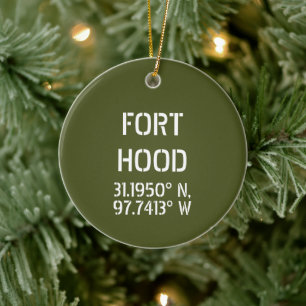 Fort Hood Latitude Longitude Personalized   Ceramic Ornament