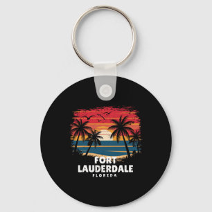 Fort Lauderdale Beach Florida Surfboarder Palm Tre Keychain