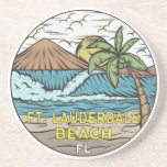 Fort Lauderdale Beach Florida Vintage  Coaster<br><div class="desc">Fort Lauderdale Beach hand drawn illustration with mountains and ocean waves in the background. Perfect for anyone who loves to visit Fort Lauderdale Beach.</div>