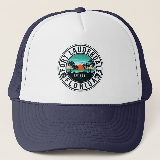 Fort Lauderdale Florida Beach Palm Souvenirs 60s Trucker Hat (Front)