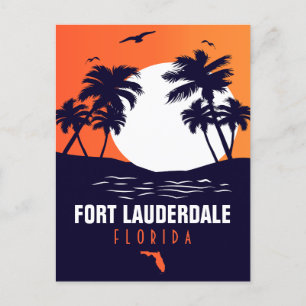 Fort Lauderdale Florida Beach Retro Tropical 60s Postcard