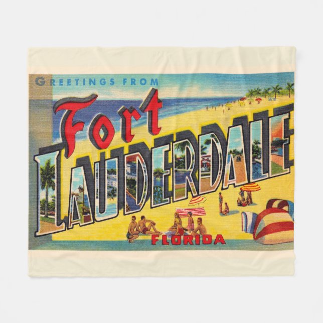 Fort Lauderdale Florida FL Large Letter Postcard Fleece Blanket (Front (Horizontal))