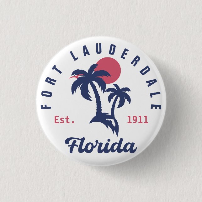 Fort Lauderdale Florida Palm Tree Tropical Beach 1 Inch Round Button (Front)