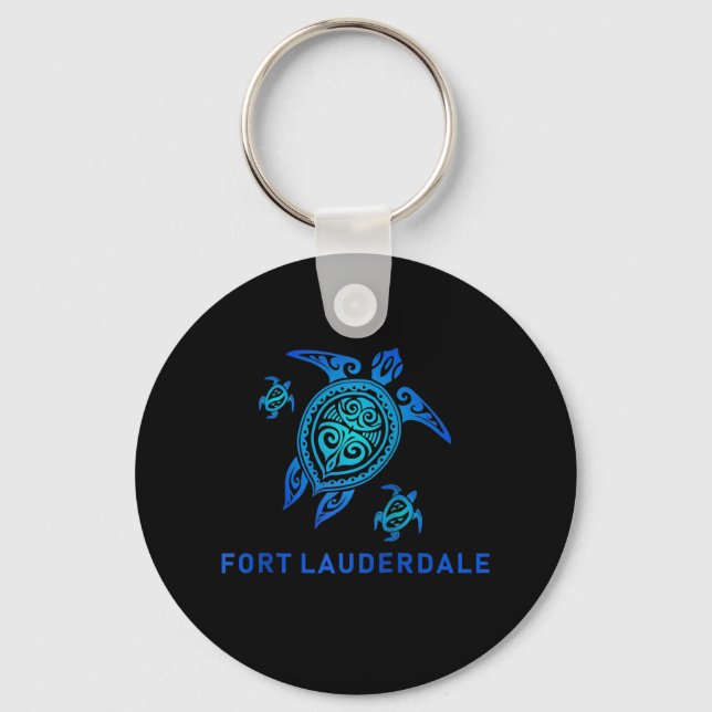 Fort Lauderdale Florida Sea Blue Tribal Turtle Keychain (Front)