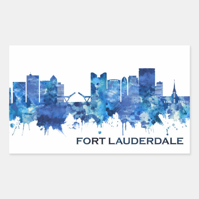 Fort Lauderdale Florida Skyline Blue Sticker (Front)