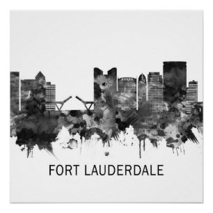 Fort Lauderdale Florida Skyline BW Poster