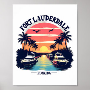 Fort Lauderdale Florida Sunset Boating Scene Poster