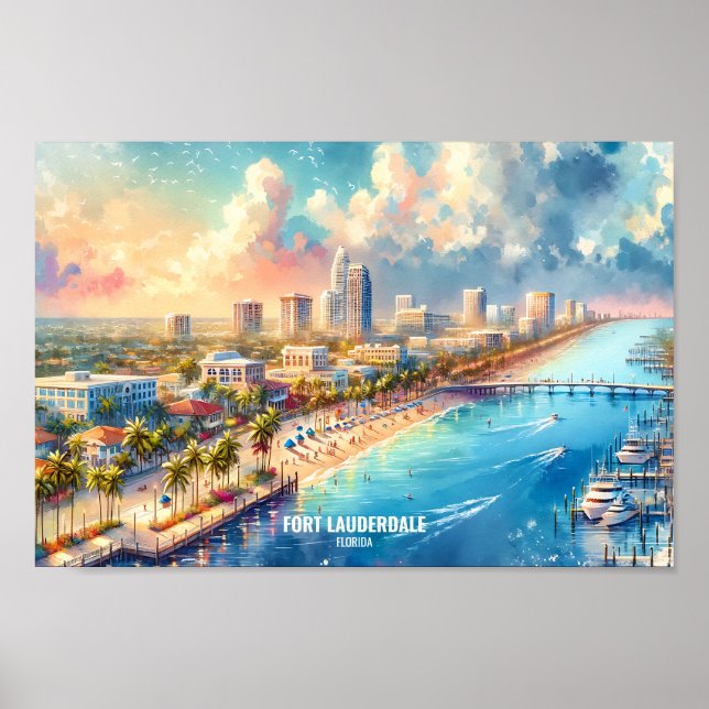 Fort Lauderdale Florida Travel Places watercolor Poster (Front)