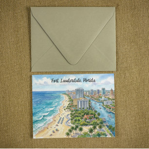 Fort Lauderdale Florida Watercolor Illustration Postcard