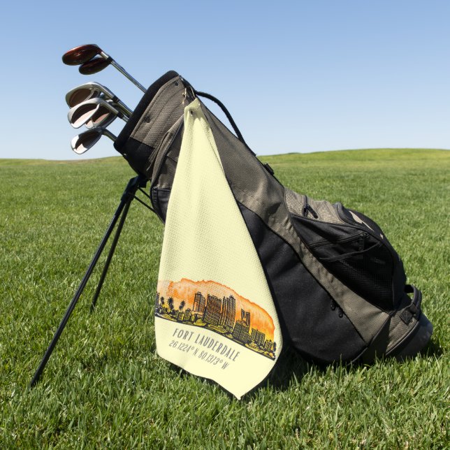 Fort Lauderdale Skyline & Coordinates  Golf Towel (Green)