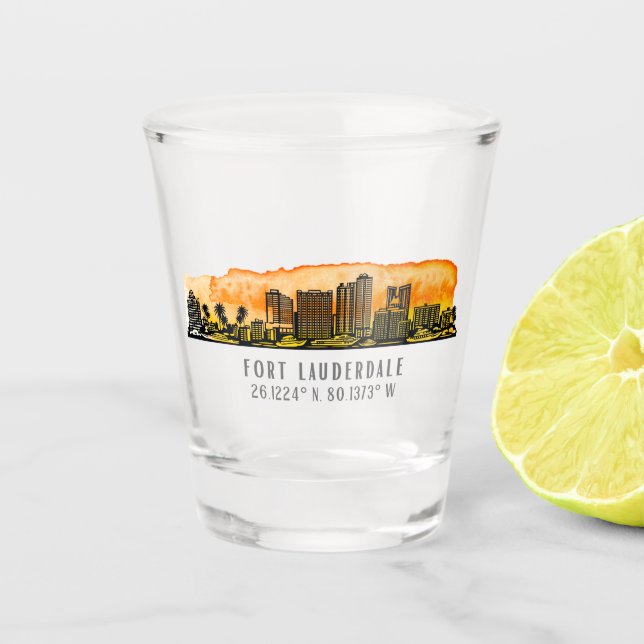 Fort Lauderdale Skyline & Coordinates Shot Glass (Front)