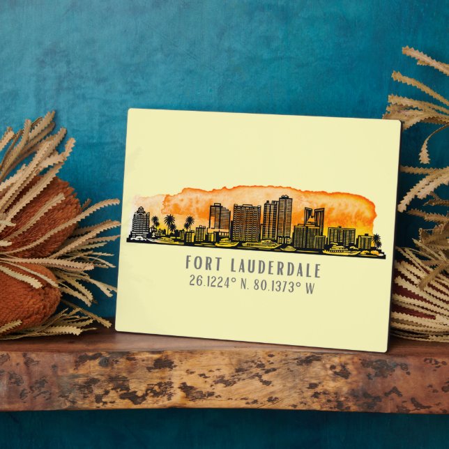 Fort Lauderdale Skyline & Coordinates Tabletop Plaque (Side)