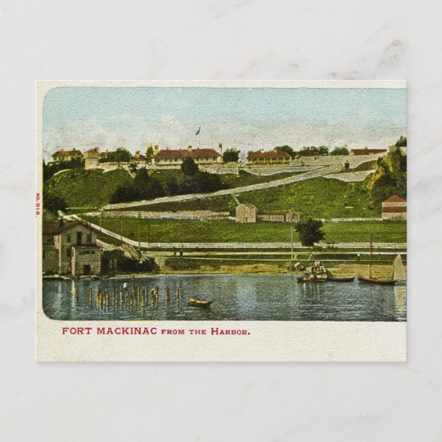 Fort Mackinac from the Harbour Vintage Postcard (Front)