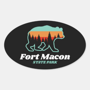 Fort Macon State Park NC North Carolina Bear Retro Oval Sticker