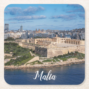 Fort Manoel and Sliema from Valletta, Malta Square Paper Coaster