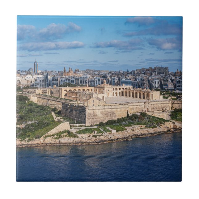 Fort Manoel and Sliema from Valletta, Malta Tile (Front)
