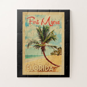 Fort Meyers Florida Palm Tree Beach Vintage Travel Jigsaw Puzzle
