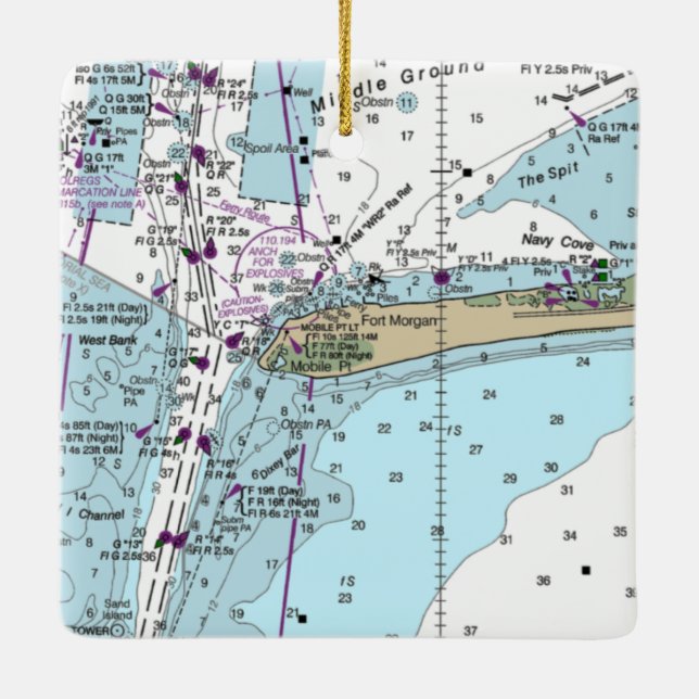 Fort Morgan AL Nautical Chart Ceramic Ornament (Back)