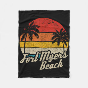 Fort Myers Beach Florida Fl Vintage Sunset Retro V Fleece Blanket