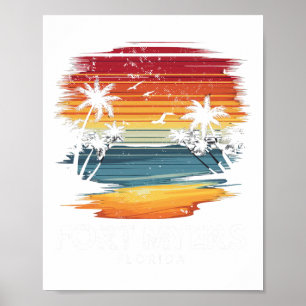 Fort Myers Beach Florida Surfboard Surfing Vintage Poster