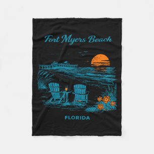 Fort Myers Beach Florida Vintage Travel Scenic Fleece Blanket