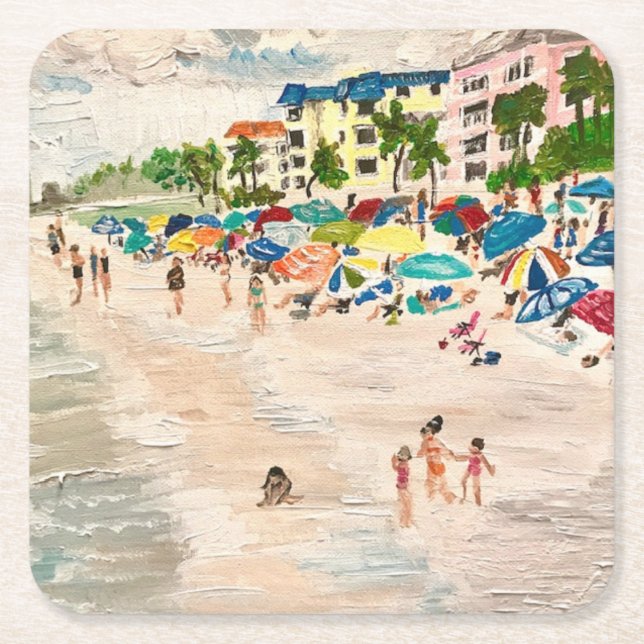 "Fort Myer's Beach" painting Coaster  (Front)