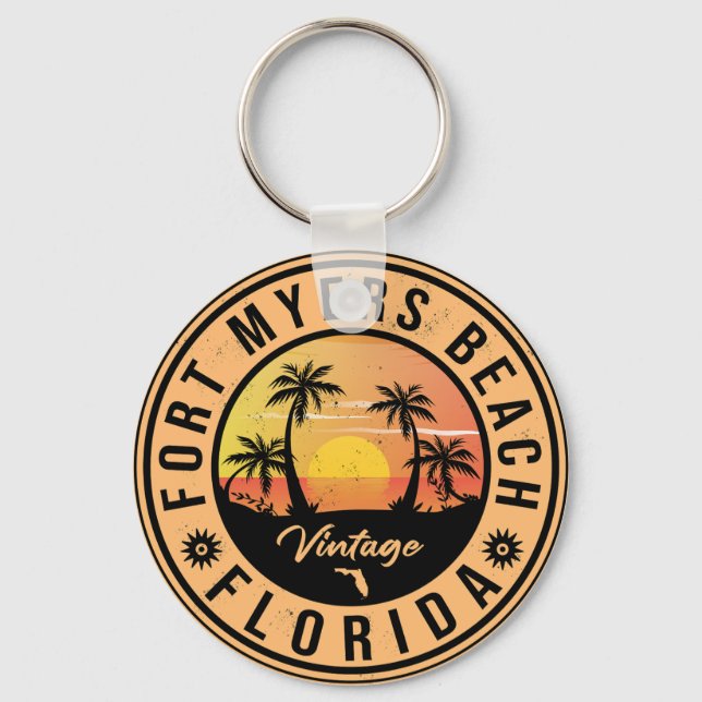 Fort Myers Beach Retro - Florida Retro Sunset Keychain (Front)