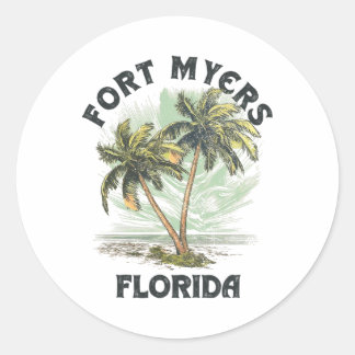 Fort Myers Florida Palms Vintage Beach For Men Wom Classic Round Sticker