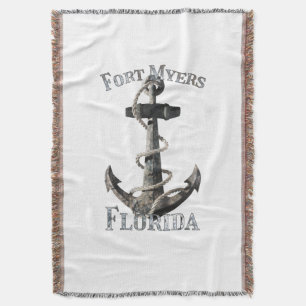 Fort Myers Florida Vacation Nautical Anchor Sailin Throw Blanket