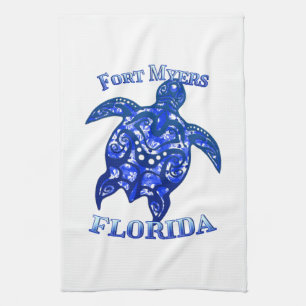Fort Myers Florida Vacation Tribal Turtle Kitchen Towel