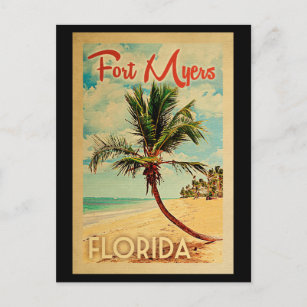 Fort Myers Postcard Florida Palm Tree Beach Retro