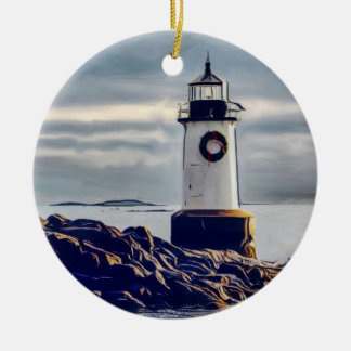 Fort Pickering Light at Christmas Ceramic Ornament
