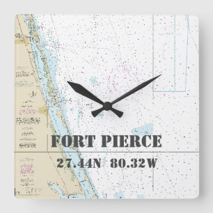 Fort Pierce FL Latitude & Longitude Nautical Chart Square Wall Clock
