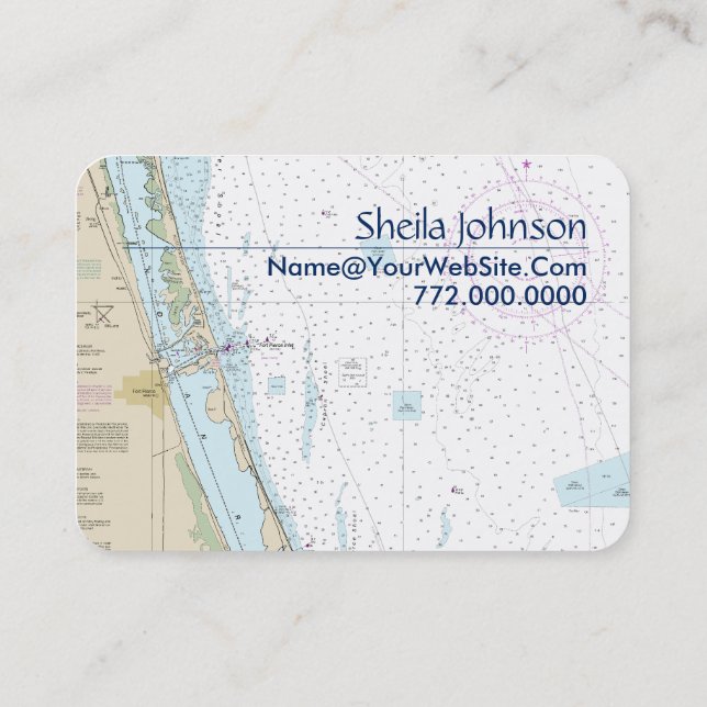 Fort Pierce FL Nautical Chart Clean Fresh Blue Tan Business Card (Back)