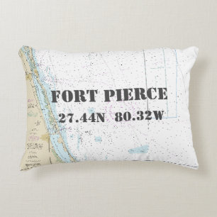 Fort Pierce FL Nautical Chart Latitude Longitude Decorative Pillow