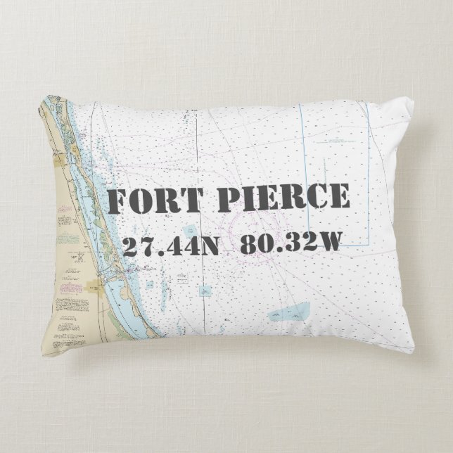 Fort Pierce FL Nautical Chart Latitude Longitude Decorative Pillow (Front)