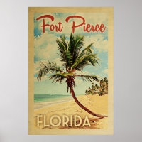 Fort Pierce Poster Palm Tree Vintage Travel