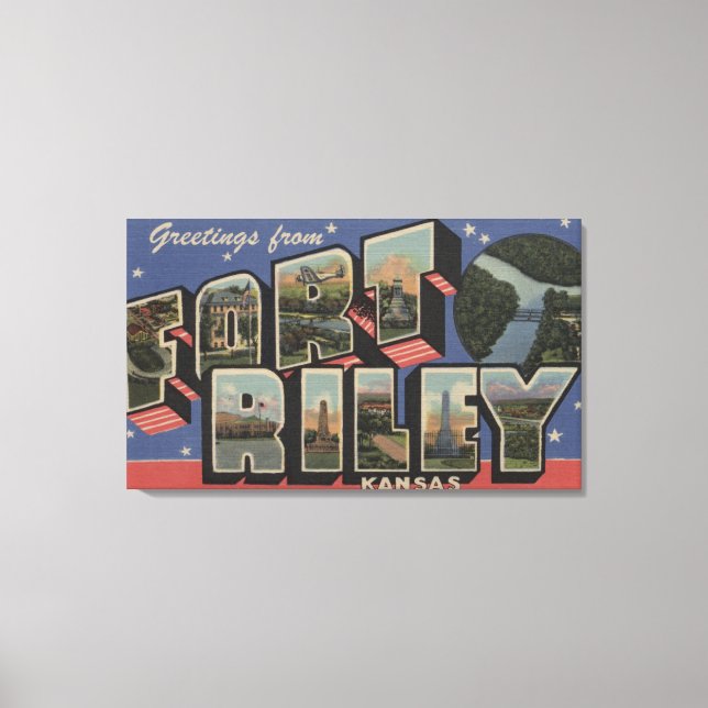 Fort Riley, Kansas - Large Letter Scenes Canvas Print (Front)