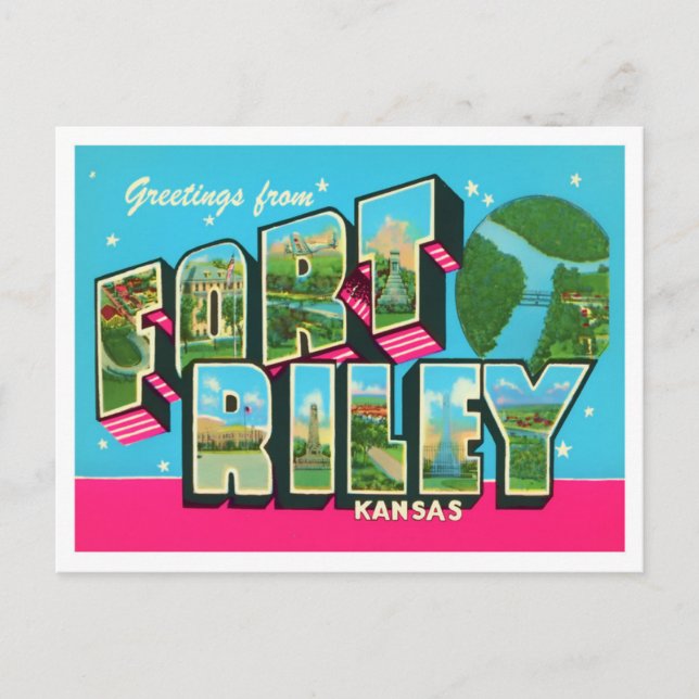 Fort Riley, Kansas Vintage Big Letters Postcard (Front)