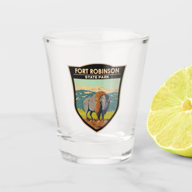 Fort Robinson State Park Nebraska Badge Shot Glass (Front)
